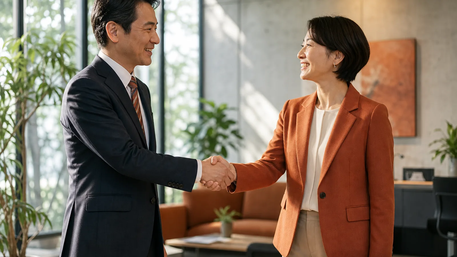 協業が決まり握手する様子